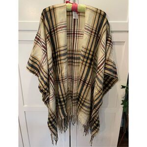 Woolrich Womens Blanket Shawl Wrap Cape Fringe Tartan Sienna Plaid Sz OS